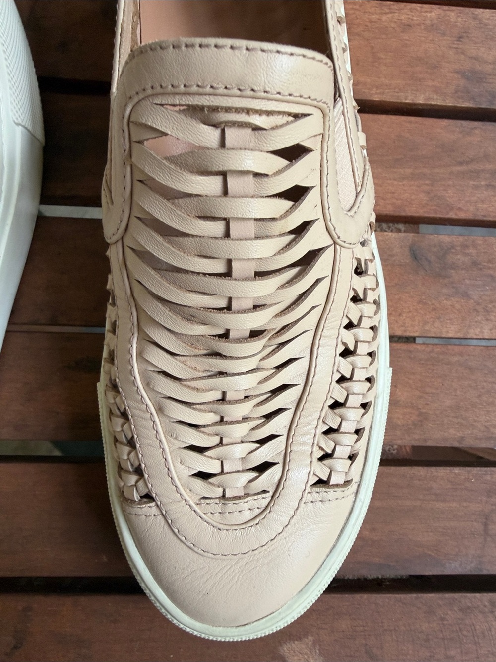 Tory Burch Beige Woven Leather Slip-On Flats - Picture 9 of 9